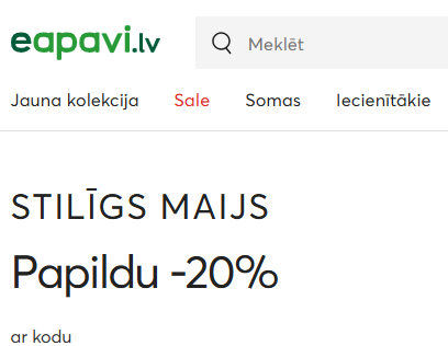 KODS: 20% Atlaide e-apavi.lv izvēlētām precēm no 79 Eur