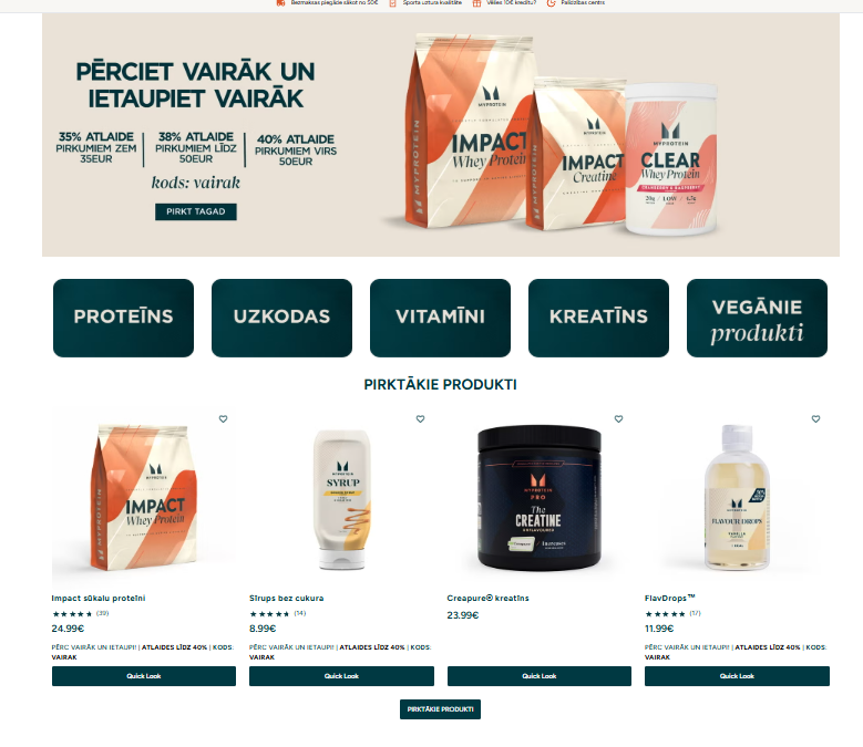 KODS: atlaide līdz 45% noteiktiem MyProtein produktiem